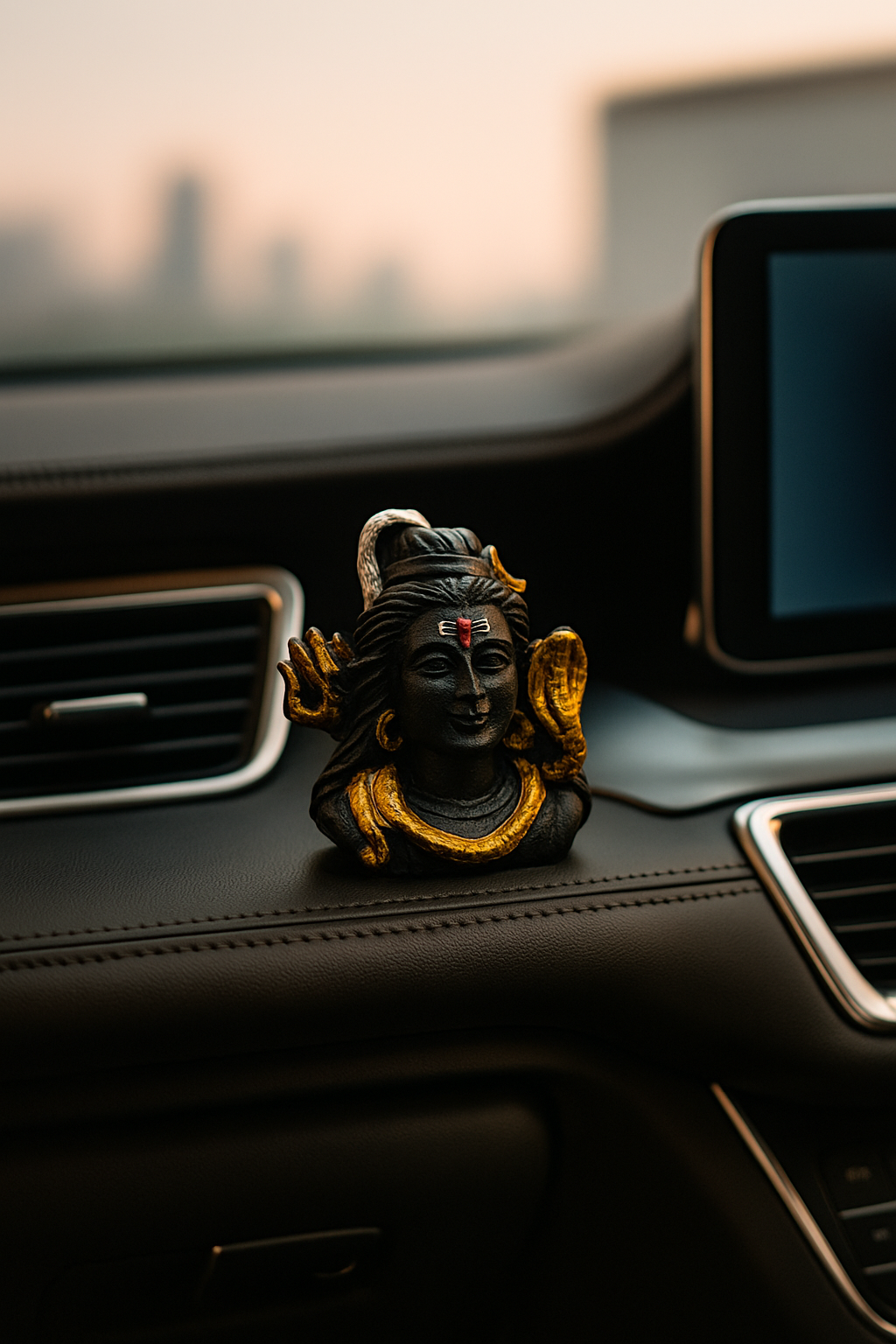 Divine Lord Shiva Idol for Car Dashboard – Black & Gold Finish