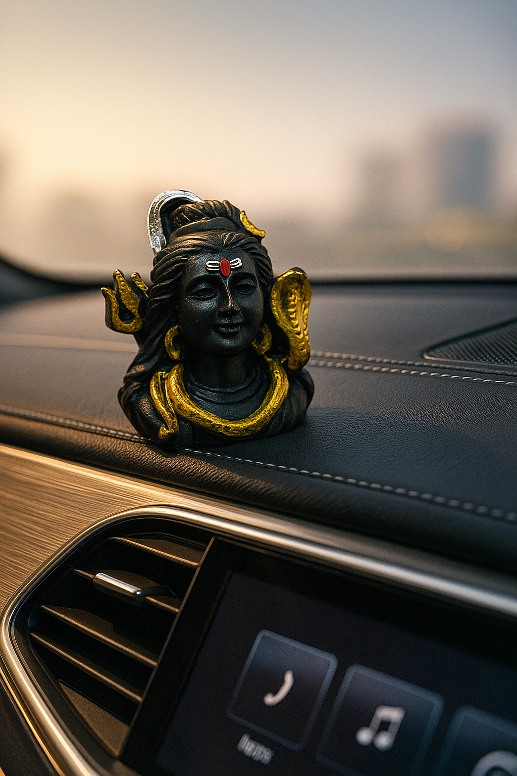 Divine Lord Shiva Idol for Car Dashboard – Black & Gold Finish