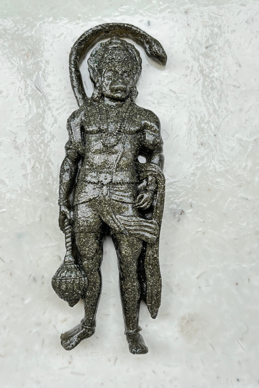 Hanuman Ji Pyrite-Selenite 3D Plate (Complimentary wooden frame)