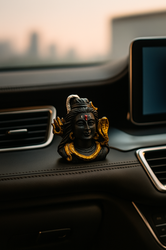 Divine Lord Shiva Idol for Car Dashboard – Black & Gold Finish