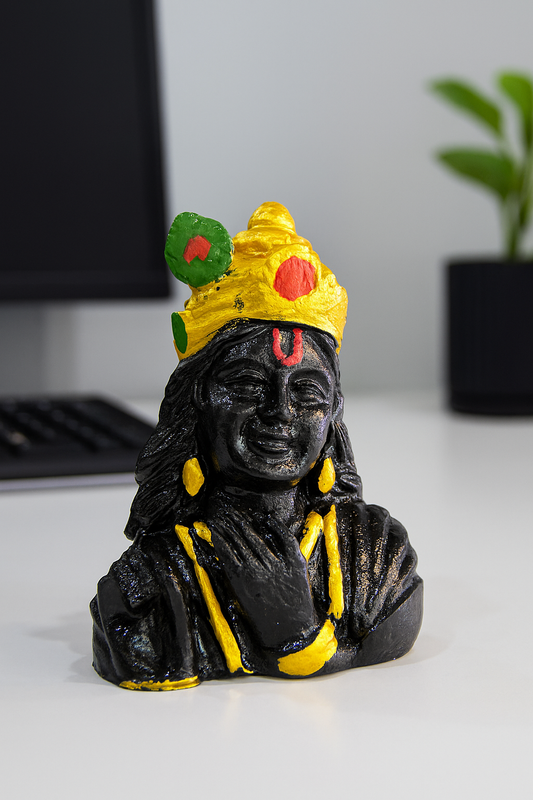 Elegant Lord Krishna Idol for Car Dashboard – Black Finish with Stone Work