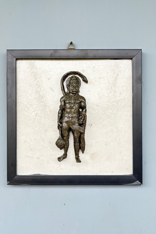 Hanuman Ji Pyrite-Selenite 3D Plate (Complimentary wooden frame)