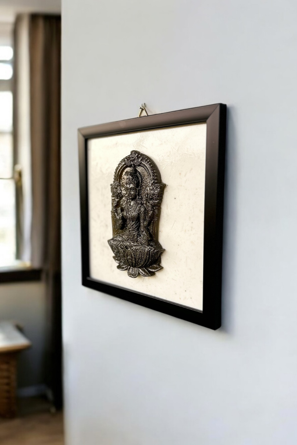 Goddess Lakshmi Pyrite-Selenite 3D Plate (Complimentary wooden frame)
