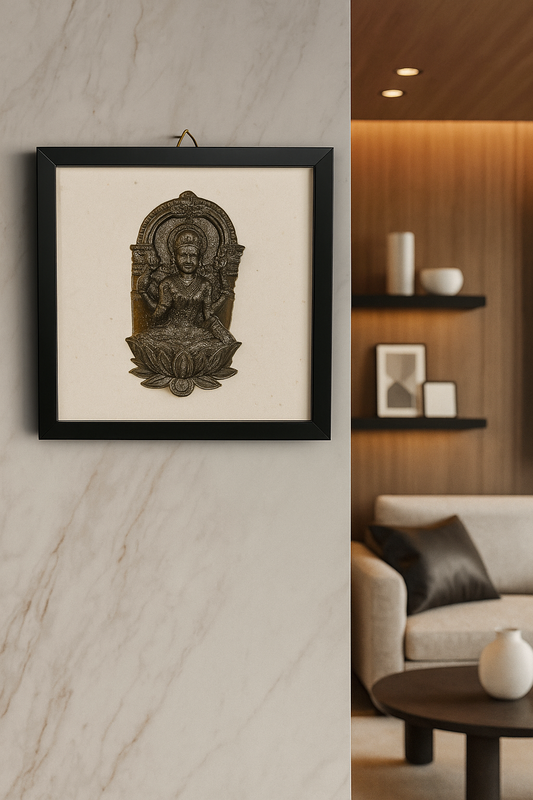 Goddess Lakshmi Pyrite-Selenite 3D Plate (Complimentary wooden frame)