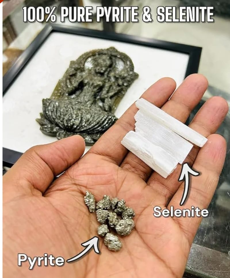 Goddess Lakshmi Pyrite-Selenite 3D Plate (Complimentary wooden frame)